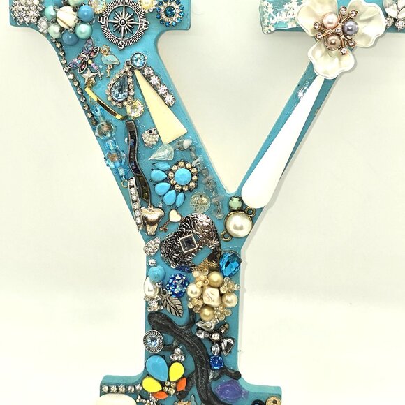 Decorated Letter Y created with Recycled Materials, Room Decor - Picture 2 of 4